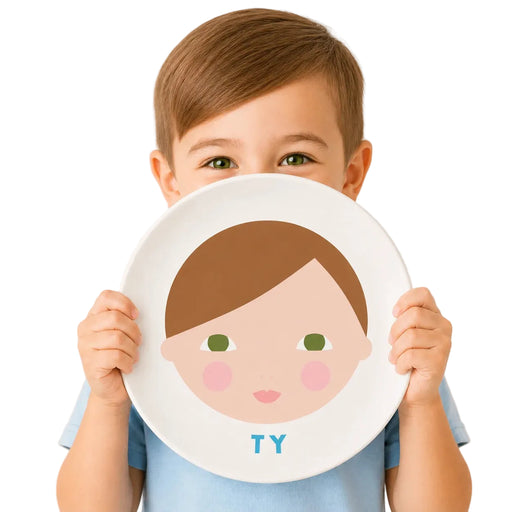 Personalized Boy Paper Doll Melamine 10" Dinner Plate for Kids 