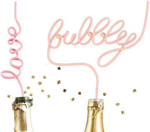 Decorative wire sign with 'bubbly' text and champagne bottles on a white background