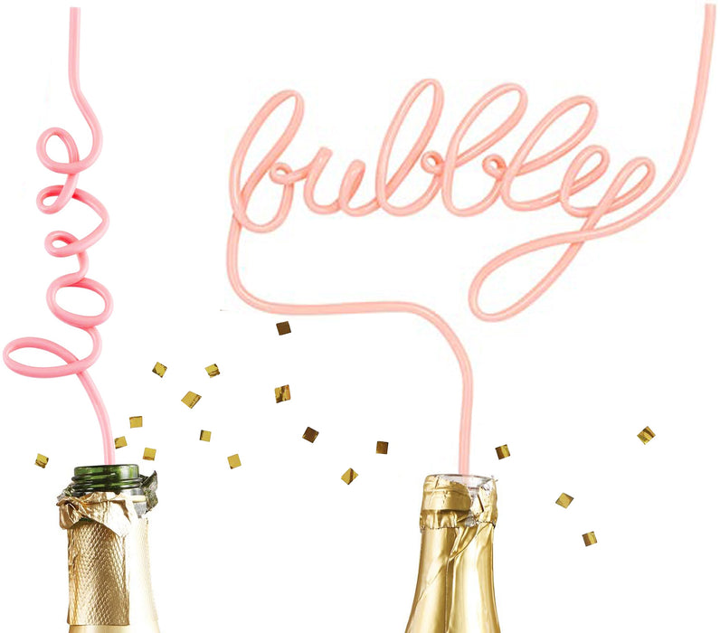 Decorative wire sign with 'bubbly' text and champagne bottles on a white background
