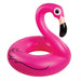 Pink inflatable flamingo pool float on a white background