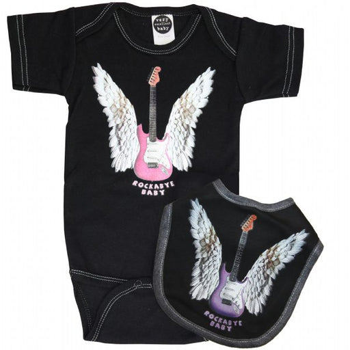 Pink Guitar Onesie and Bib Set