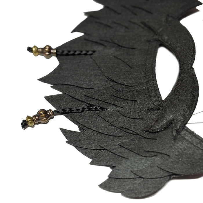 Black felt pirate braided beard costume accessory with gold bead details — perfect for Halloween, pirate themed parties, and dress-up play