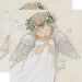 Praying angel decoupage paper napkin with floral crown and wings, 6.5 inch luncheon size