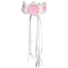 Pink and cream princess crochet wool crown with floral details and ribbon ties for little girls