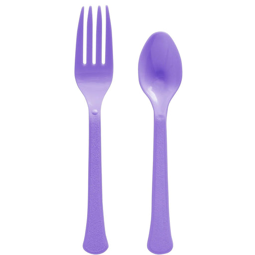 Purple heavy weight plastic fork and spoon set for parties, baby showers, and pastel themed entertaining