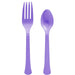 Purple heavy weight plastic fork and spoon set for parties, baby showers, and pastel themed entertaining