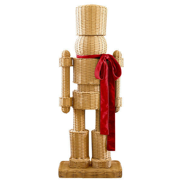All Weather Rattan Nutcracker with Red Velvet Bow