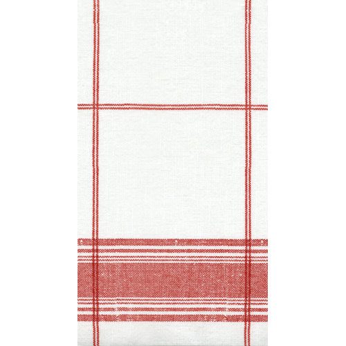 red and white plaid guest paper towels with linen texture displayed in a clear holder, airlaid napkins with cloth-like feel for entertaining
