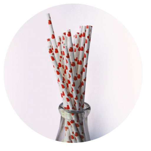 Red Hearts Retro Paper Straws Set