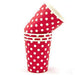 Red and white polka dot paper cups for birthday parties, Minnie Mouse themed celebrations, and festive entertaining