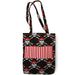 `Kids pirate crayon tote bag, black quilted fabric with skull and crossbones print, red stripe front pocket