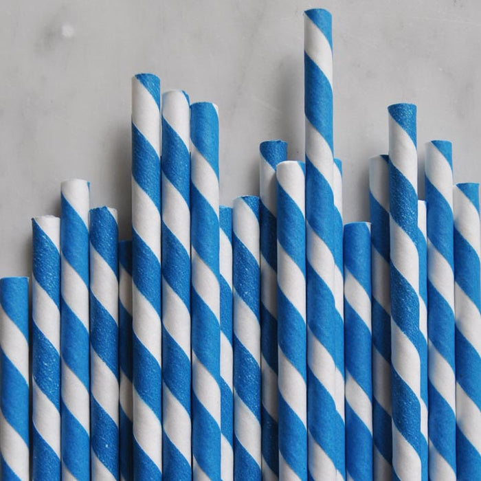 Royal Blue Striped Paper Straws