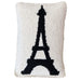Eiffel Tower Hook Pillow with wool front and cotton backing, measuring 8 inches by 12 inches, in natural off-white and black.