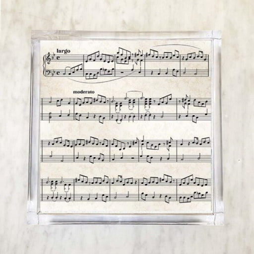 Classical music sheet printed on a paper napkin, featuring a vintage-style design with musical notes in the "Largo" and "Moderato" tempos, perfect for music lovers and event decoration.