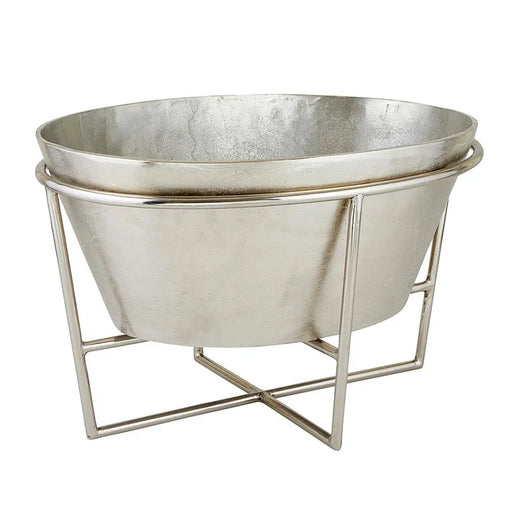 Brushed aluminum silver champagne and wine tub with removable stand, 21 x 15 x 13 inch