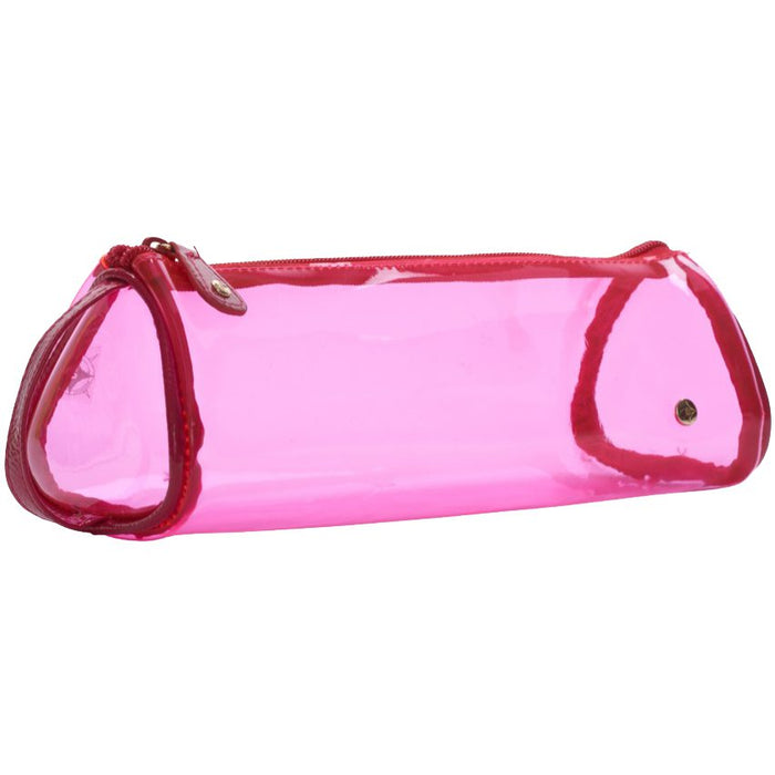 Stephanie Johnson Miami Pink transparent clear tube bag with side handle and pink patent trim