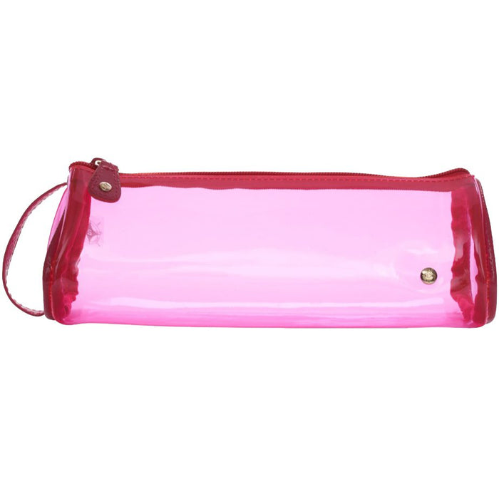 Stephanie Johnson Miami Pink transparent clear tube bag with pink patent trim and gold logo stud
