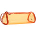A transparent orange travel tube with a side handle and zipper, featuring tangerine patent trim and a gold logo stud.
