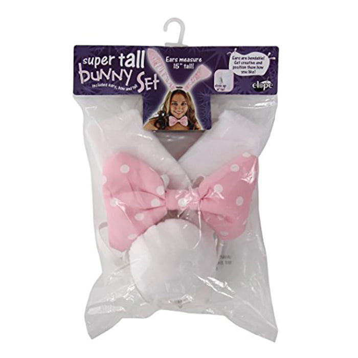 Super tall bunny set with pink bows in packaging on a white background