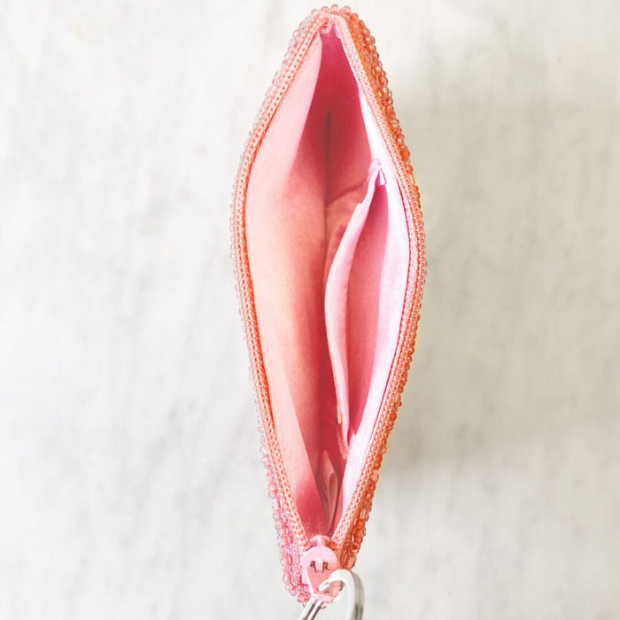 Pink beaded coin purse with That's Hot slogan and gold ring keychain – fun gift from Modern Lola