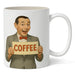 Mug with a vintage-style illustration of Pee-wee  holding a 'COFFEE' sign on a white background