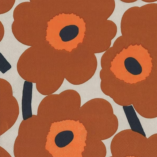 Pattern of brown flowers with orange centers on a beige background