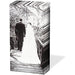 Tissue print with a black and white photo of a bride and groom walking together.