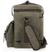 Green backpack with brown accents on a white background