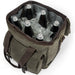 Green cooler bag with bottles and ice on a white background