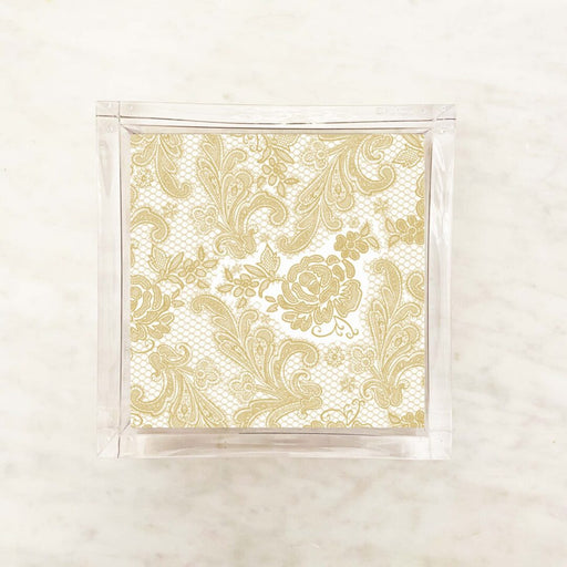 White and Gold Chantilly Lace Cocktail Napkins