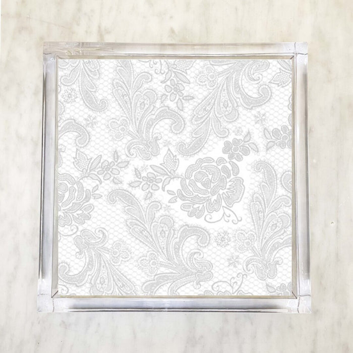 White and Silver Chantilly Lace Luncheon Napkins – 2 Packets