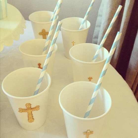 White Paper Cups with Gold Dimensional Cross Stickers