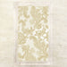 white and gold guest towels with intricate lace pattern and embossed texture displayed in a clear holder, elegant napkins for formal entertaining
