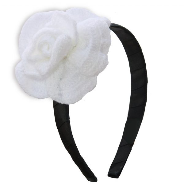White crocket rose on a black headband