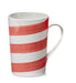 White mug with red striped pattern on a white background