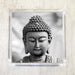 Printed napkin featuring a serene Buddha head design in black and white, perfect for adding a spiritual touch to table decor