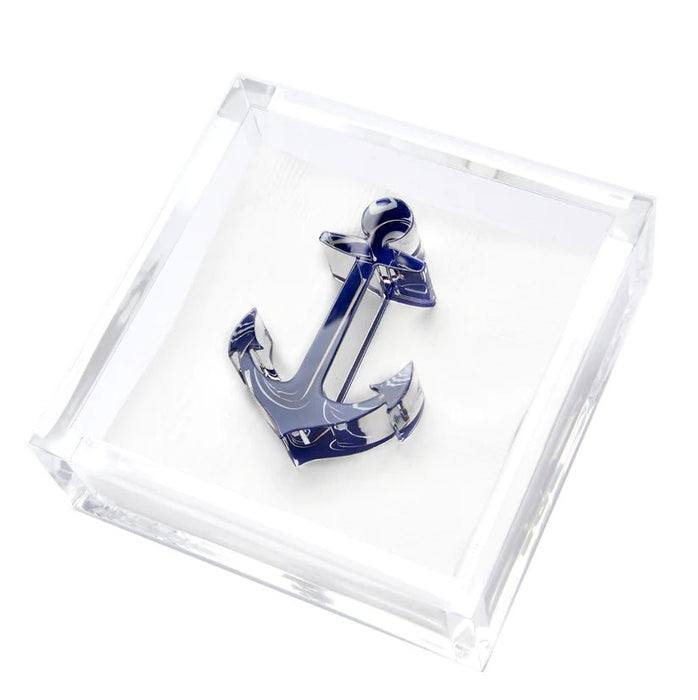 Acrylic navy anchor weight on acrylic cocktail napkin holder