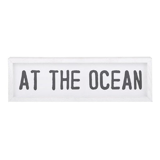 White At The Ocean wood wall sign with gray lettering for coastal beach house decor
