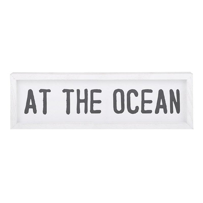 White At The Ocean wood wall sign with gray lettering for coastal beach house decor