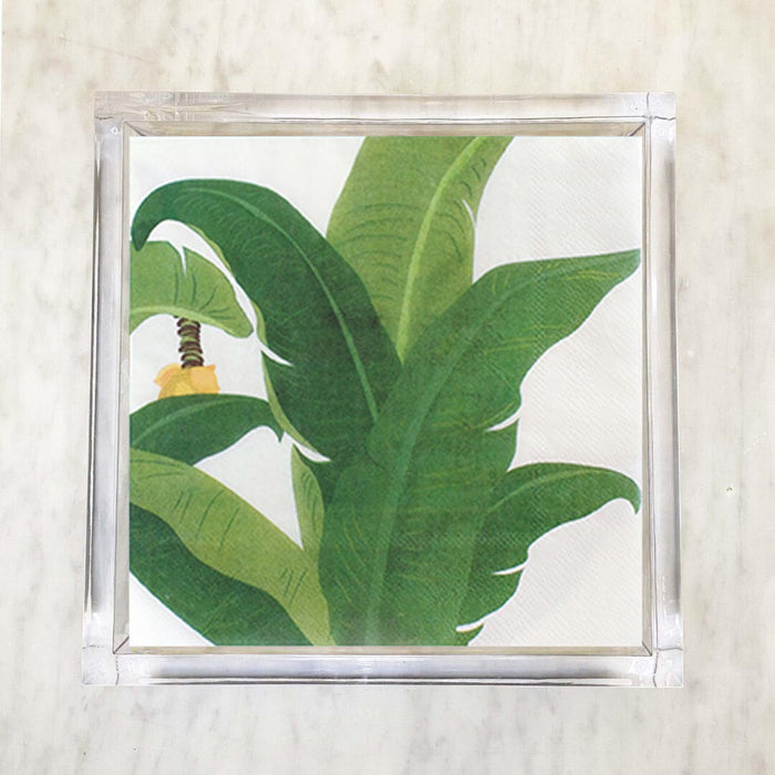 Green banana leaf tropical luncheon paper napkins, 6.5 x 6.5 inch, set of 2 packs
