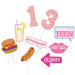 BBQ 13th Birthday Photo Props — set of pink party props including number 13 balloons, Officially a Teen, Teenager, and I Came for the Free Cake signs with BBQ food props