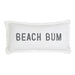 White Beach Bum lumbar pillow cover with charcoal gray lettering and fringed edges