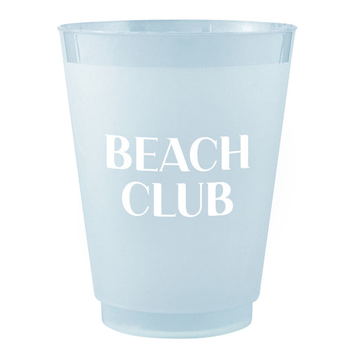 Light blue frosted plastic Beach Club cup with white lettering for summer entertaining