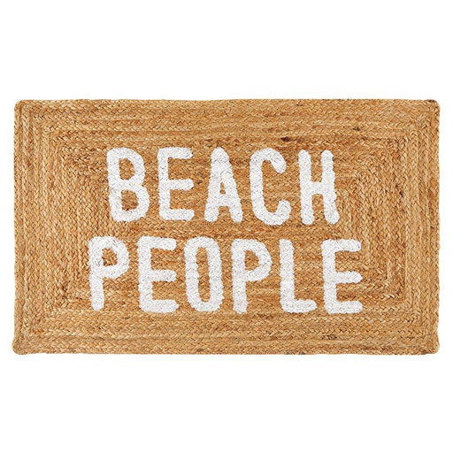 Natural jute Beach People doormat with white lettering for coastal entryway decor