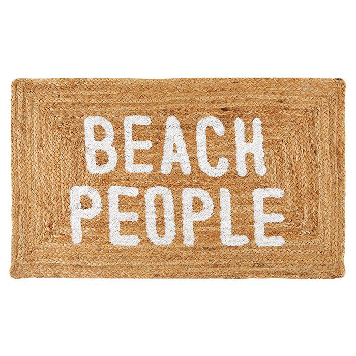 Natural jute Beach People doormat with white lettering for coastal entryway decor