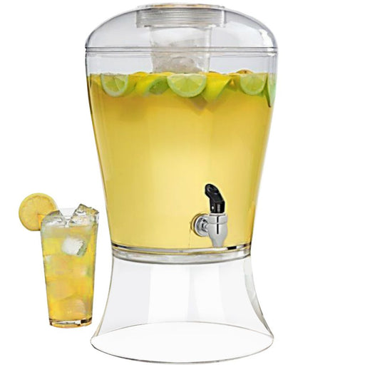 Large clear beverage dispenser with ice core filled with lemonade and citrus — party drink dispenser from Modern Lola