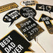 Black and gold birthday printable photo booth props detail showing Best Dad Ever and Dope since prop designs