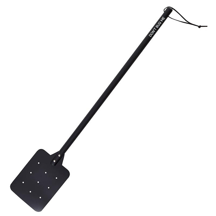 Black Don’t Bug Me fly swatter with leather head and hanging loop