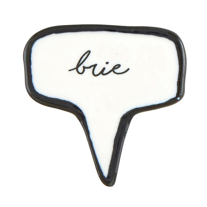Ceramic Cheese Marker — individual Brie speech bubble marker in black and white