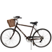 Cambridge wicker handlebar bicycle basket on vintage brown bike, open top, side view